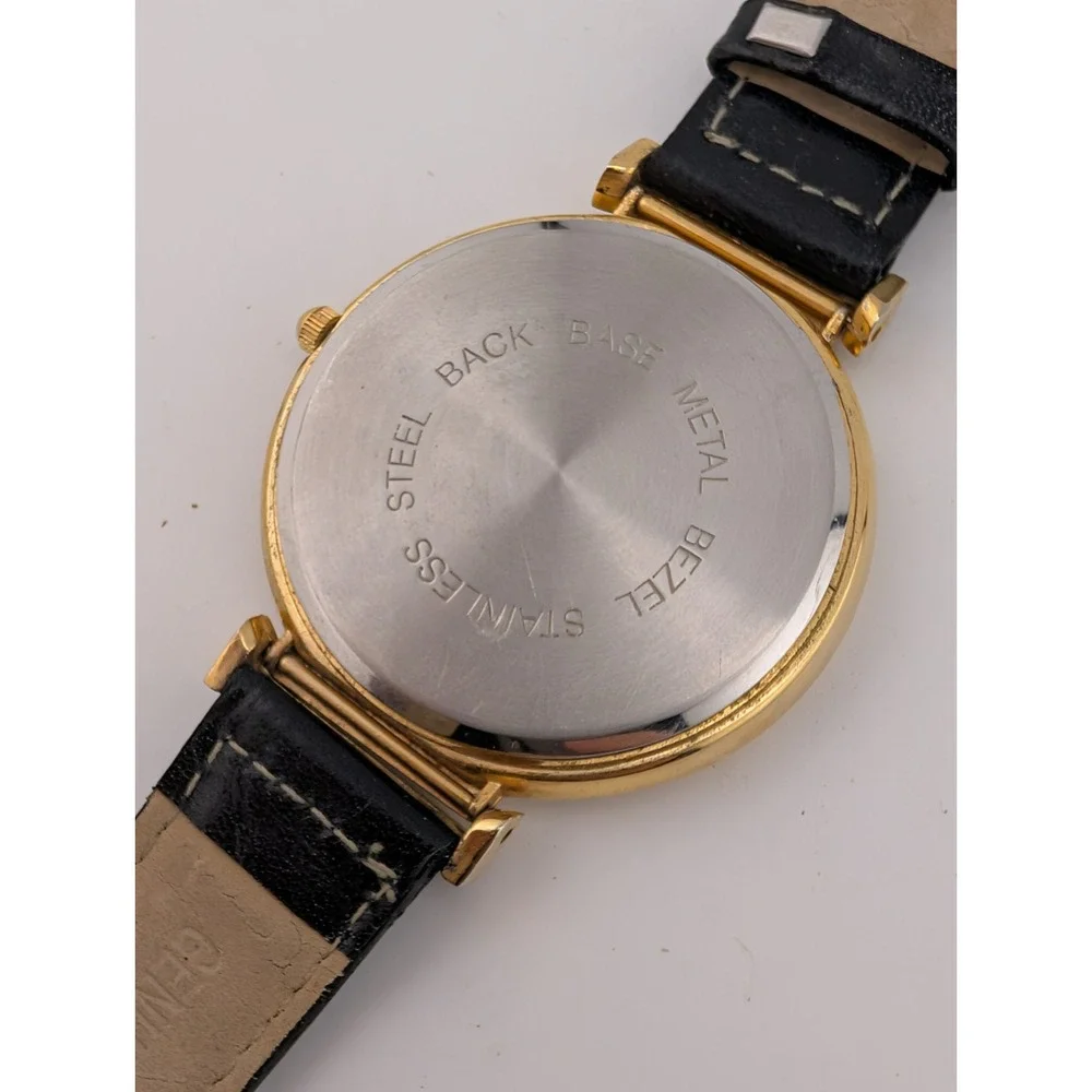 Reizen Women's Watch 41mm Gold Case Black Leather Band- New Battery